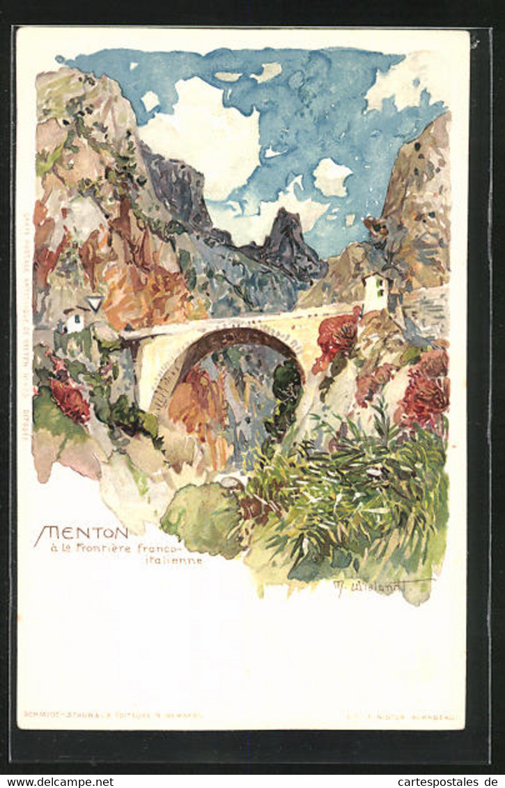 Künstler-AK Manuel Wielandt: Menton, La Frontiére Franco-italienne - Wielandt, Manuel