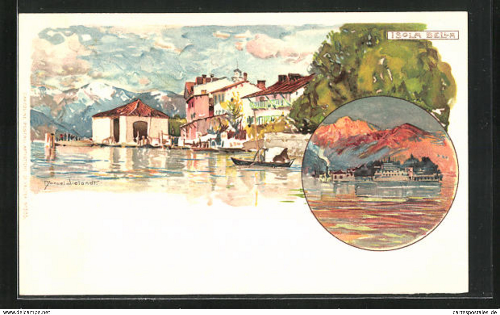 Künstler-AK Manuel Wielandt: Isola Bella, Häuser Am See Gelegen, Berge Im Hintergrund - Wielandt, Manuel