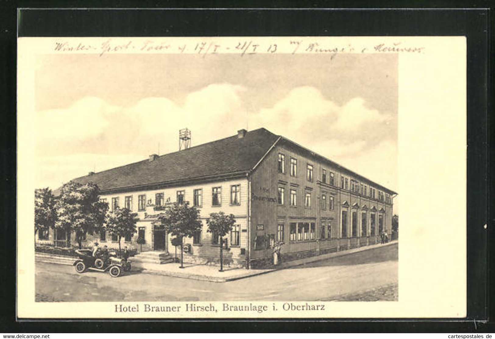 Künstler-AK Braunlage I. Oberharz, Hotel Brauner Hirsch Und Auto - Oberharz