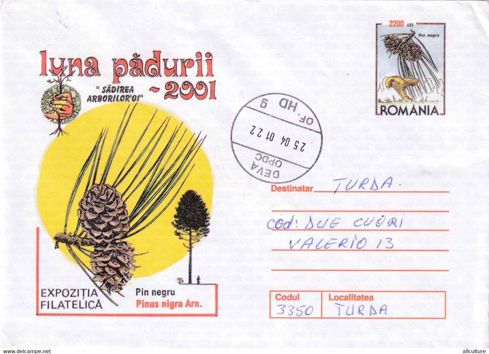 A9467- PHYLATELIC EXHIBITION FOREST MONTH 2001 PINUS NIGRA, DEVA ROMANIA 2001 ROMANIAN POSTAGE STAMP COVER STATIONERY - Exposiciones Filatélicas