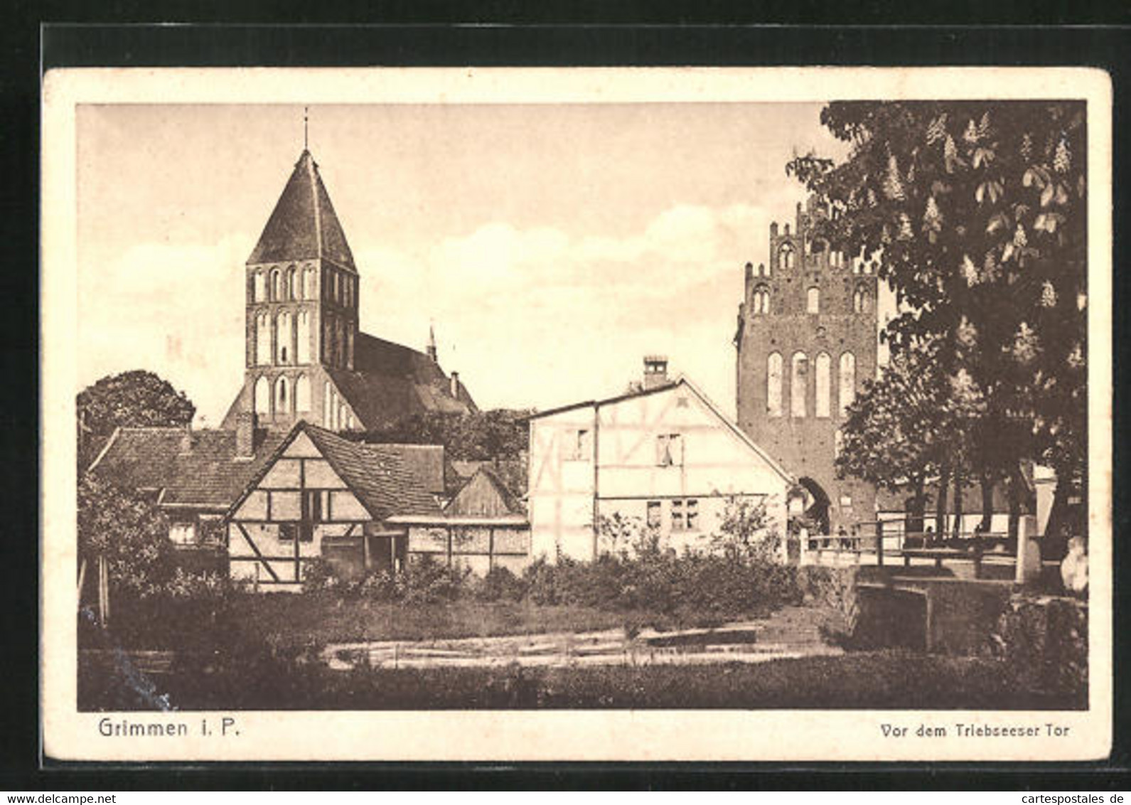 AK Grimmen I. P., Partie Vor Dem Triebseeser Tor Mit Blick Zur Kirche - Grimmen