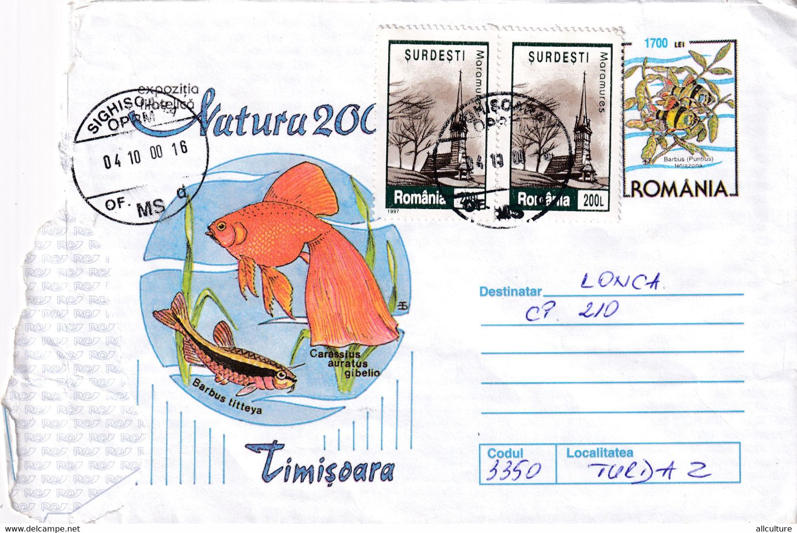 A9481-PHYLATELIC EXHIBITION  NATURE 2000-BARBUS CARASSIUS,2000 ROMANIA ROMANIAN POSTAGE USED STAMP COVER STATIONERY - Vissen