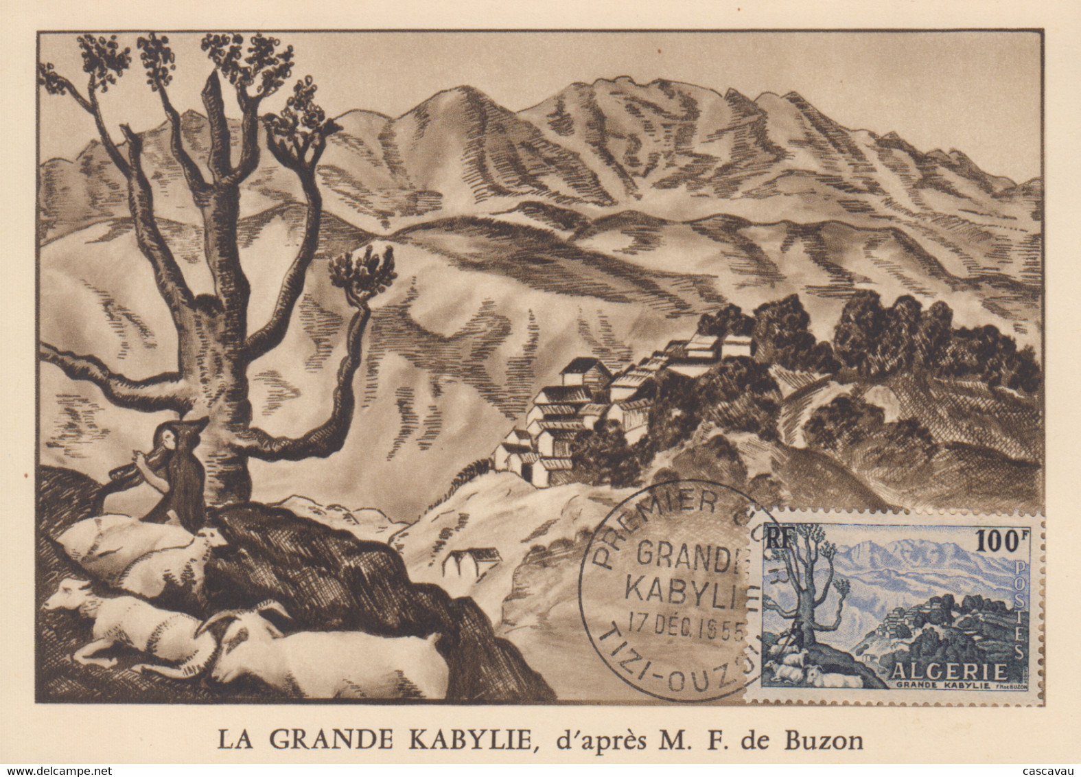Carte  Maximum  1er  Jour   ALGERIE   Grande  Kabylie    TIZI - OUZOU    1955 - Cartes-maximum