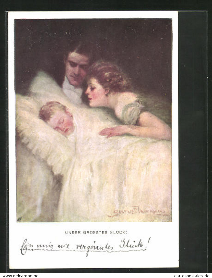 Künstler-AK Clarence F. Underwood: Unser Grösstes Glück!, Ehepaar Mit Schlafendem Kind - Underwood, Clarence F.