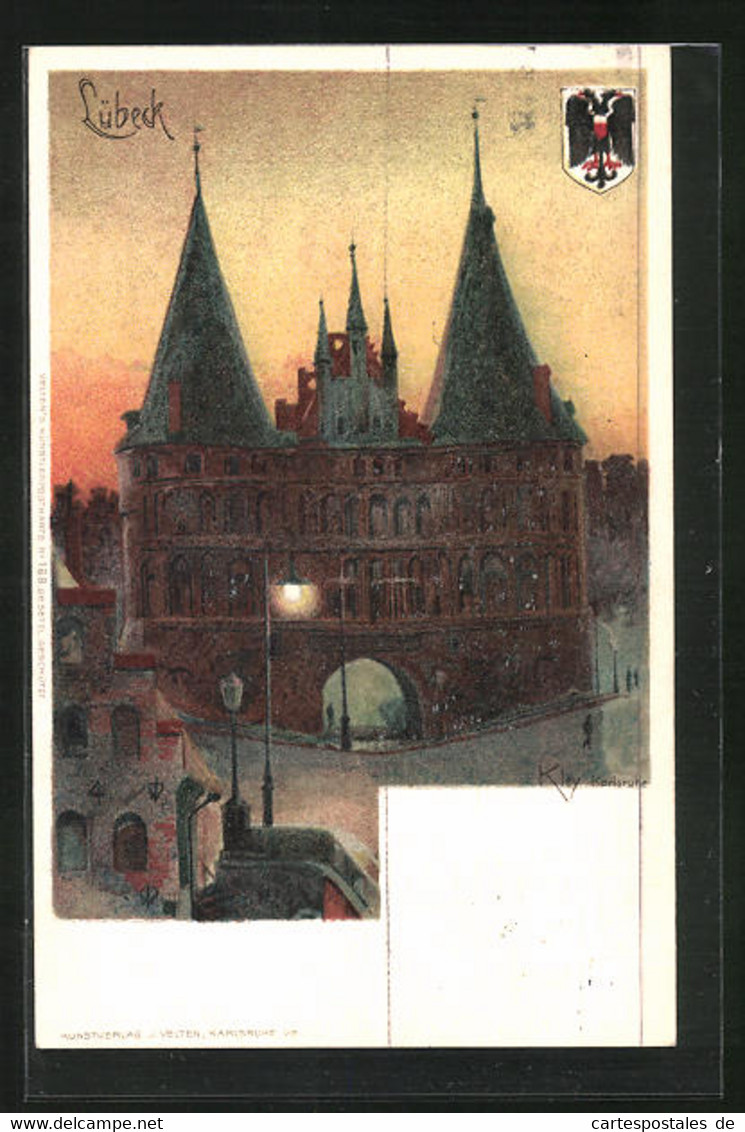 Künstler-AK Heinrich Kley: Lübeck, Gebäudeansicht Am Abend - Kley