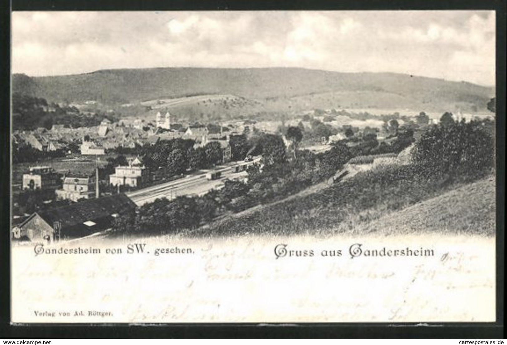 AK Gandersheim, Blick Auf Den Ort Mit Bahnanlagen Von SW Her - Bad Gandersheim