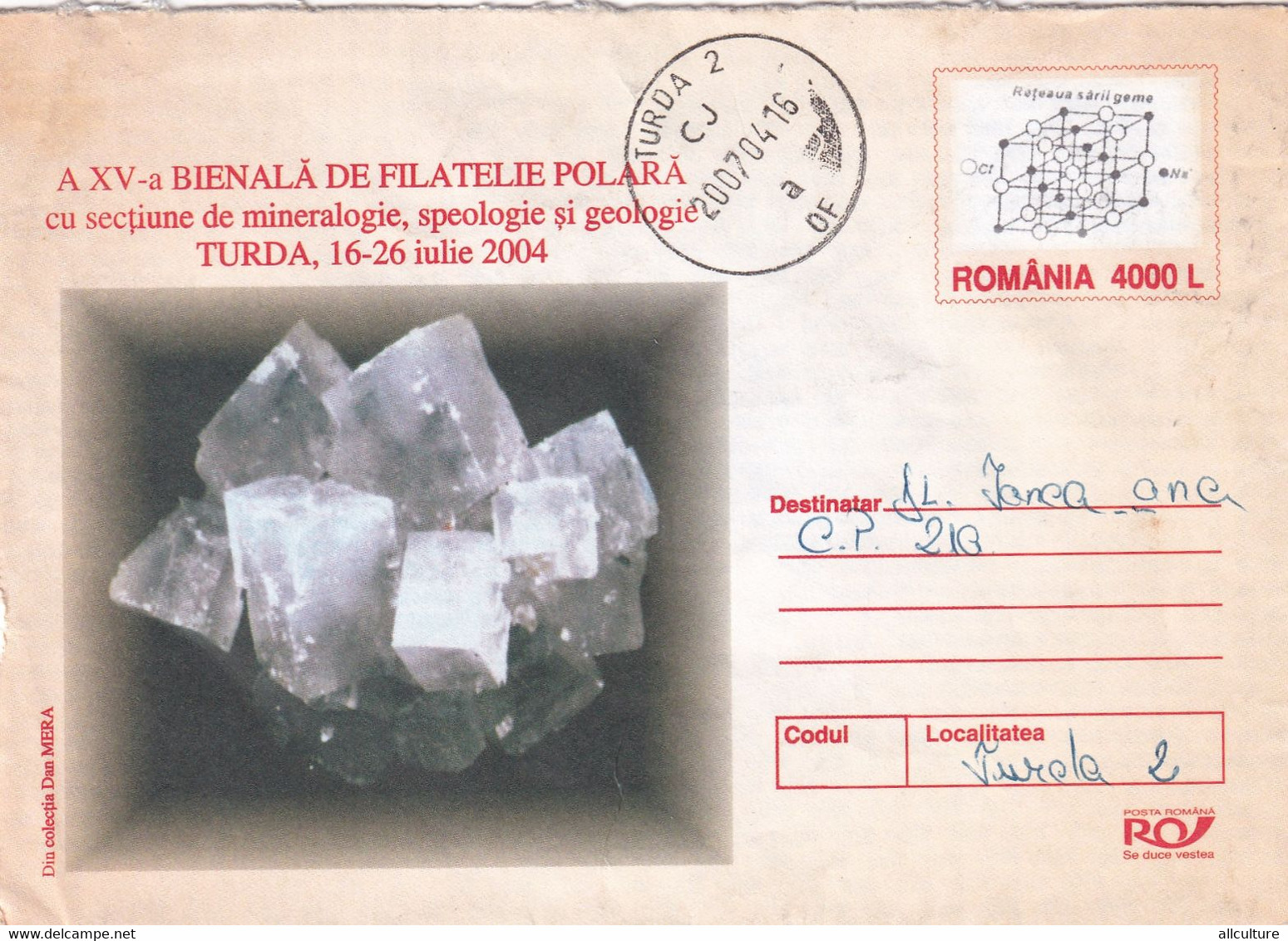 A9536- POLAR PHYLATELY TURDA 2004, GEOLOGY MINERALOGY AND SPEOLOGY SECTION,ROMANIA COVER STATIONERY - Autres & Non Classés