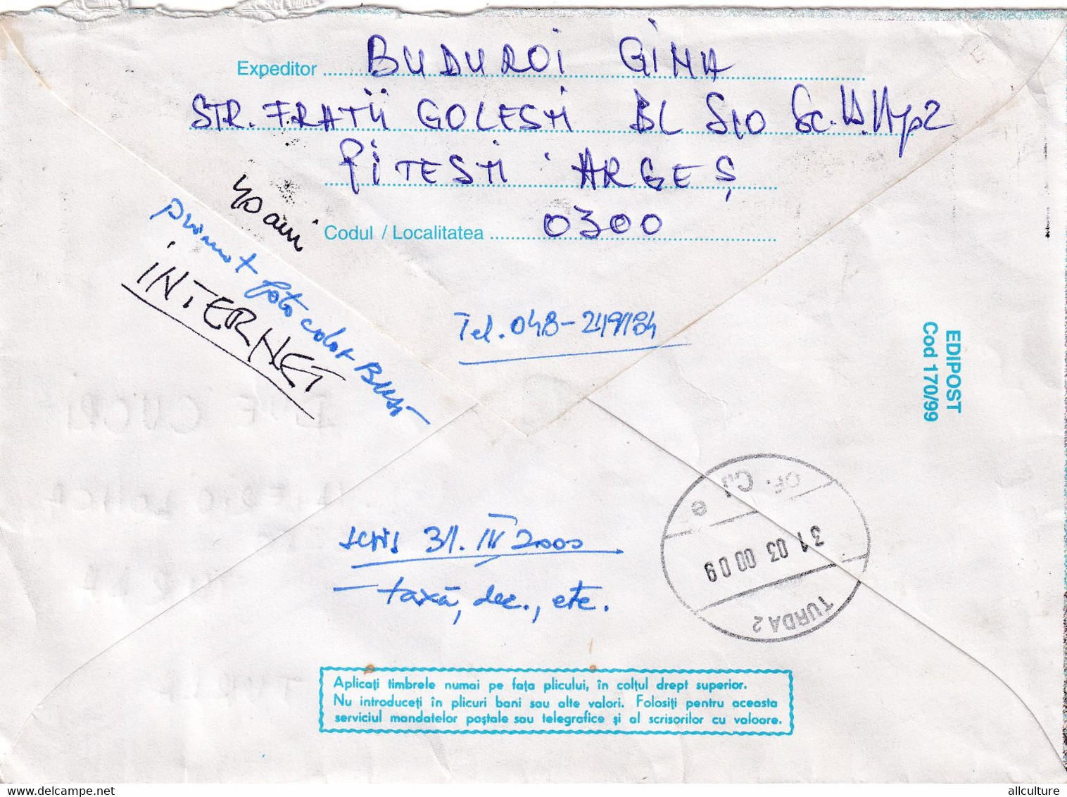 A9539- ROMANIAN SCIENTIFIC CONTRIBUTIONS ANTACTIC EXPEDITION BELGICA,PITESTI ROMANIA 2000 COVER STATIONERY USED STAMP - Otros & Sin Clasificación