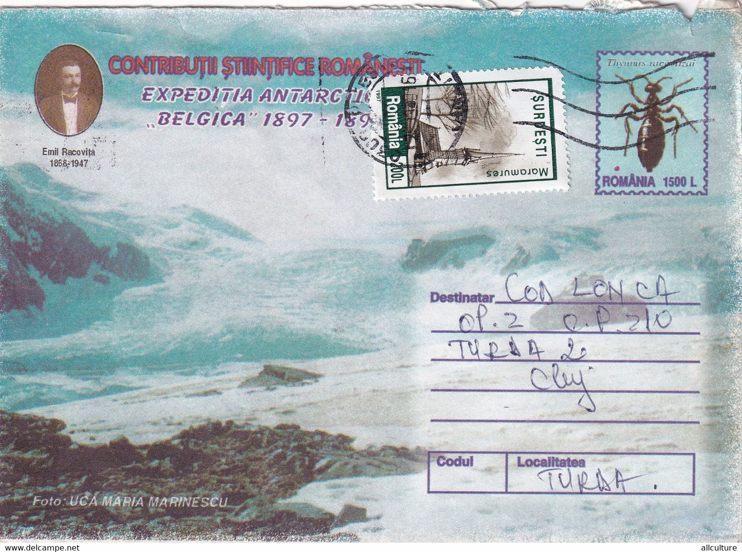 A9540- ROMANIAN SCIENTIFIC CONTRIBUTIONS ANTACTIC EXPEDITION BELGICA,PITESTI ROMANIA 2000 COVER STATIONERY USED STAMP - Poolreizigers & Beroemdheden