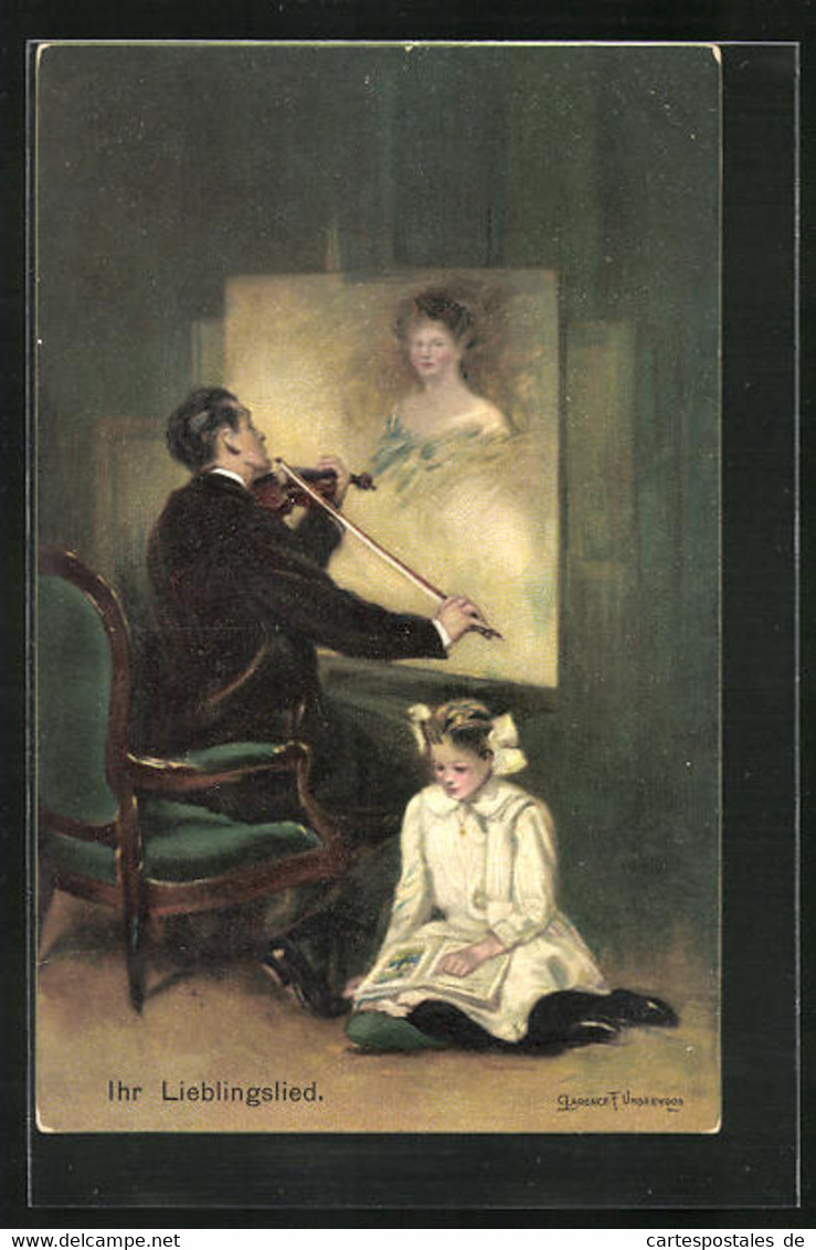 Künstler-AK Clarence F. Underwood: Ihr Lieblingslied, Verliebter Mann Spielt Seiner Liebsten Ein Ständchen Auf Der G - Underwood, Clarence F.