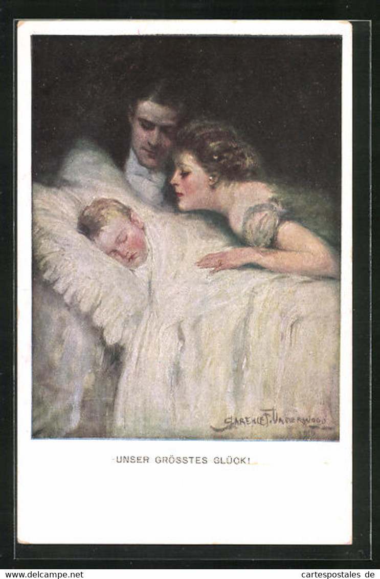 Künstler-AK Clarence F. Underwood: Unser Grösstes Glück, Stolzes Elternpaar Am Bett Ihres Sohnes - Underwood, Clarence F.