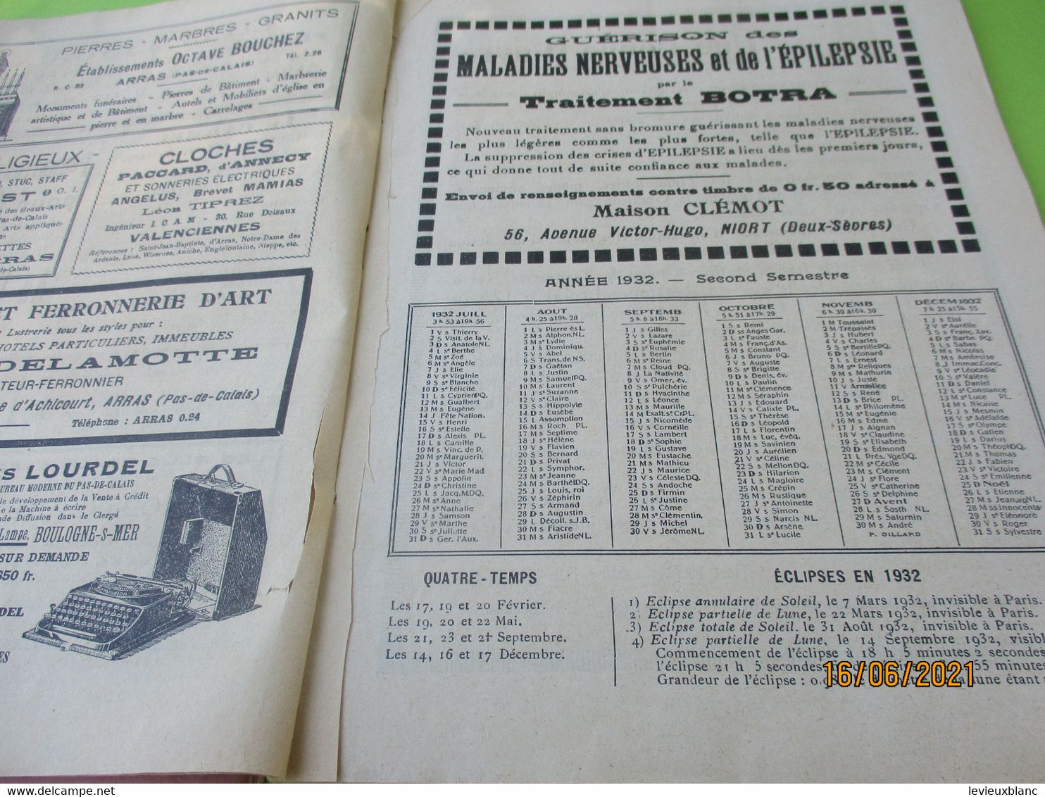 Almanach De SAINTE THERESEde LISIEUX/Nouvelle Société Anonyme Du PAS De Calais/ ARRAS/1932    CAN857 - Godsdienst & Esoterisme