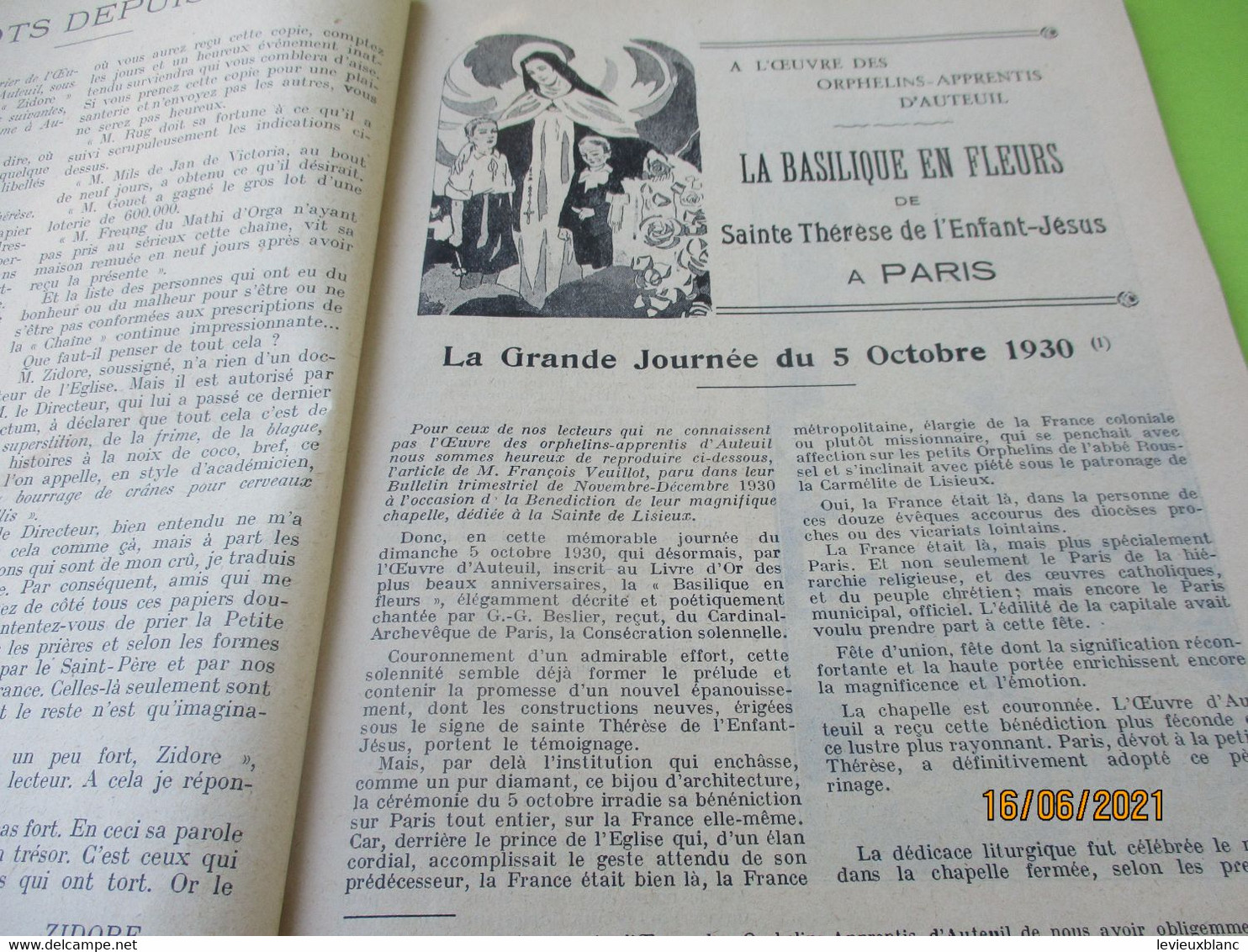 Almanach de SAINTE THERESEde LISIEUX/Nouvelle Société Anonyme du PAS de Calais/ ARRAS/1932    CAN857