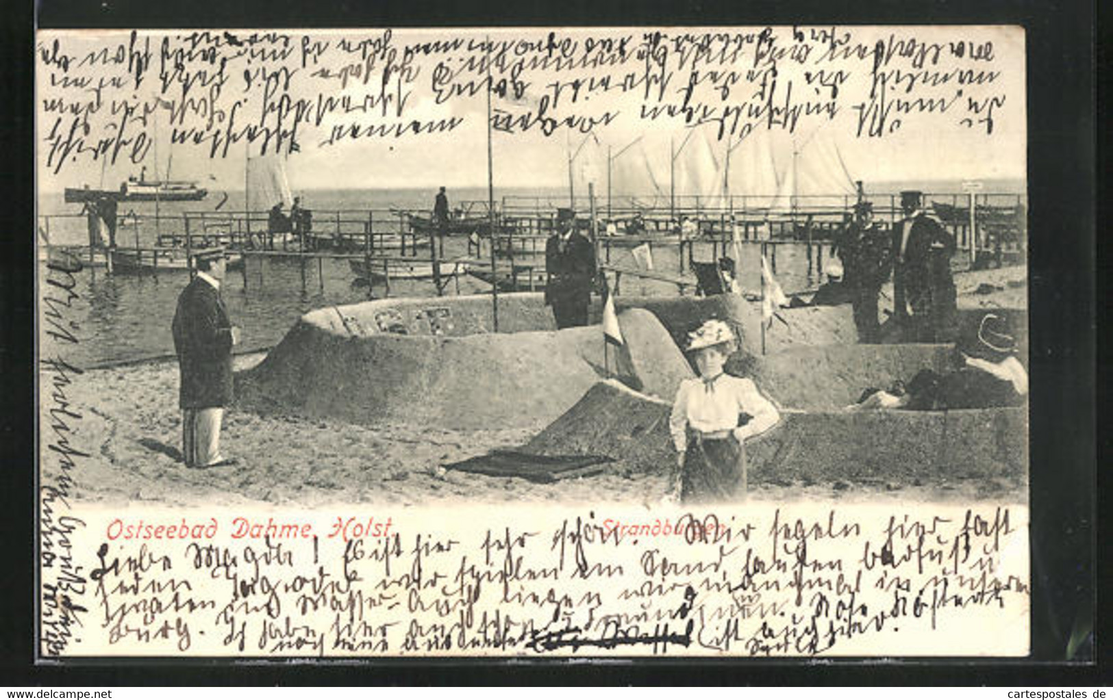 AK Dahme I. Holst., Strandburgen Mit Seegelschiffen Im Hintergrund - Dahme