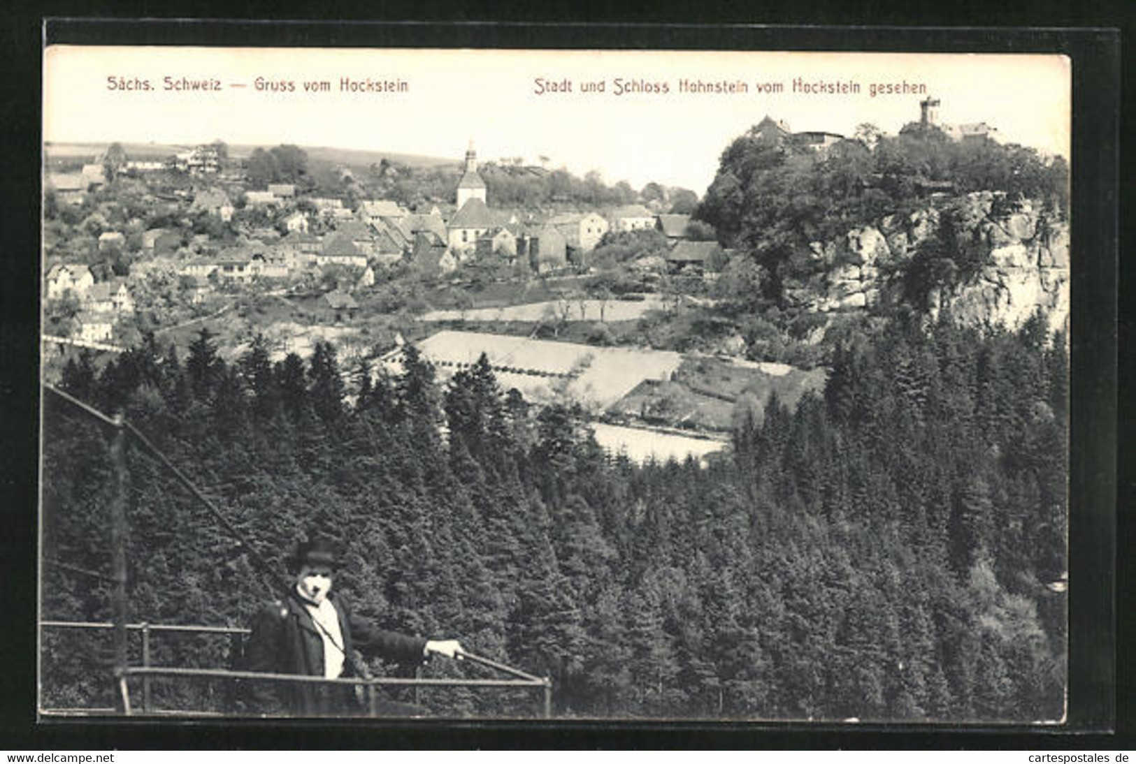 AK Hohnstein /Sächs. Schw., Stadt Und Schloss Vom Hockstein Gesehen - Hohnstein (Saechs. Schweiz)