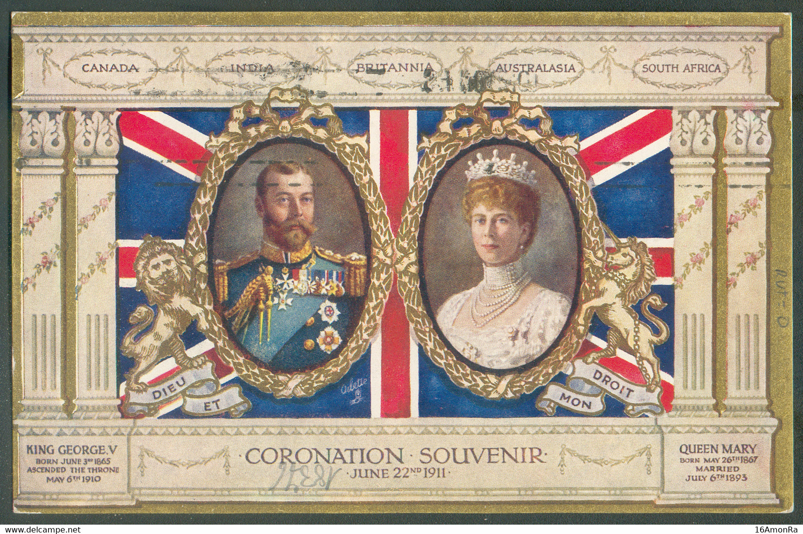 1p. Rouge Obl; Mécanique De LONDON F.S. Sur Carte (Coronation Souvenir Couronnement Du 22 Juin 1911) + Sc Bleu CORONATIO - Cartas & Documentos