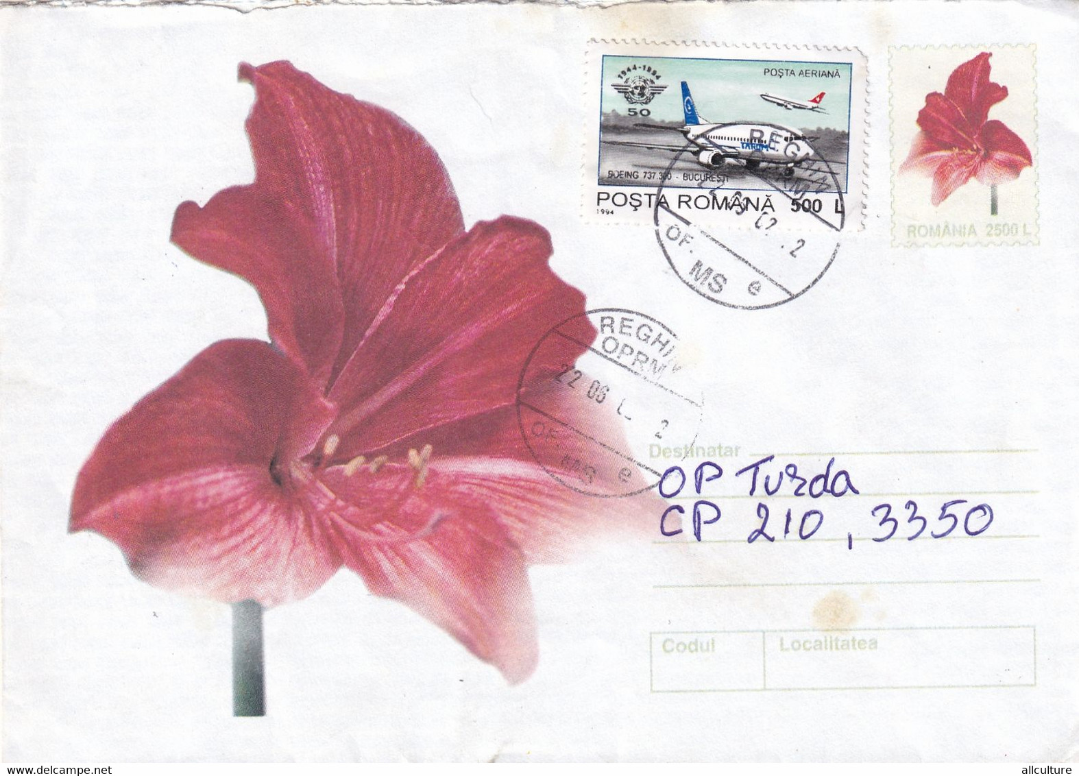 A9611- RED FLOWER, REGHIN 2002  SENT TO TURDA, ROMANIA COVER STATIONERY, USED STAMP ON COVER - Autres & Non Classés