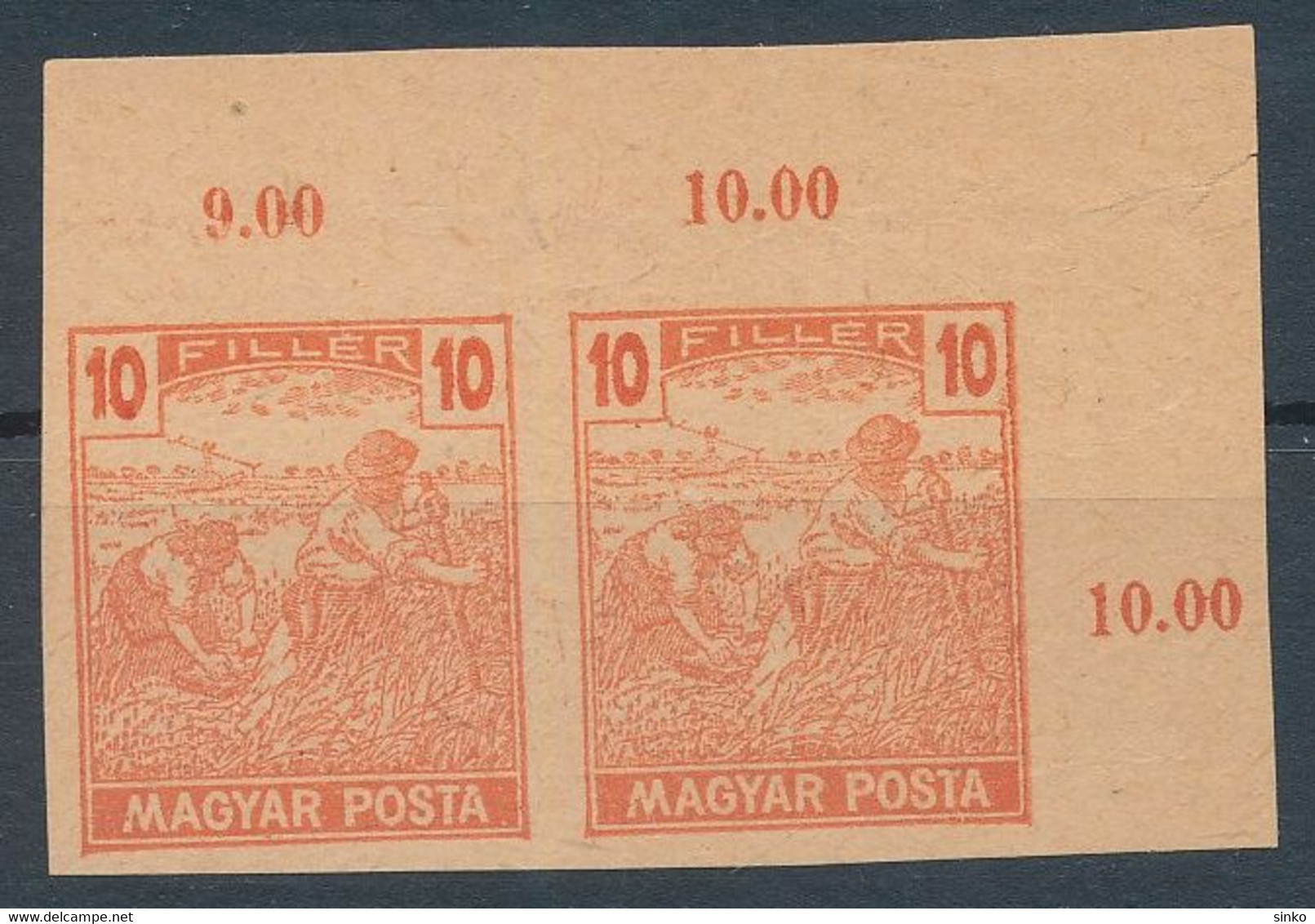 1919. Hungarian Post Office 10f Pair - Test Print - Variedades Y Curiosidades