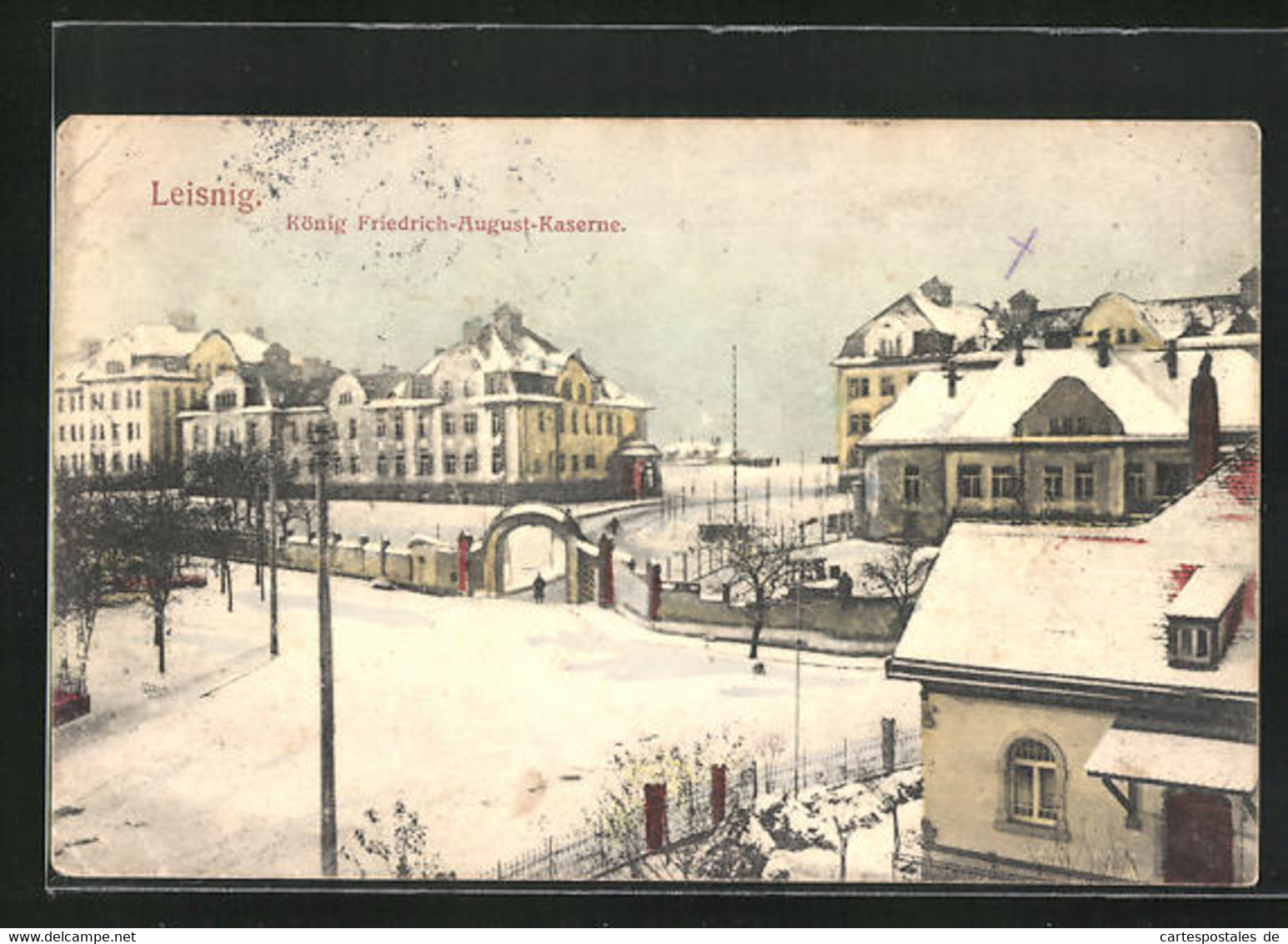 AK Leisnig, König Friedrich-August-Kaserne Im Winter - Leisnig