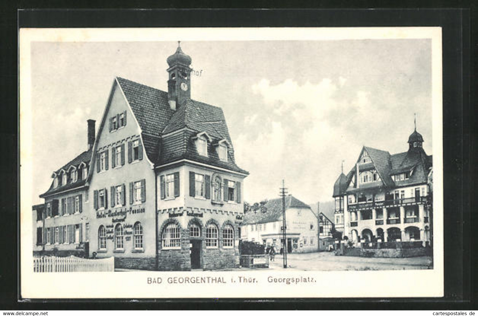 AK Bad Georgenthal I. Thür., Georgsplatz Mit Hotel Klosterhof Und Hotel Deutscher Hof - Georgenthal