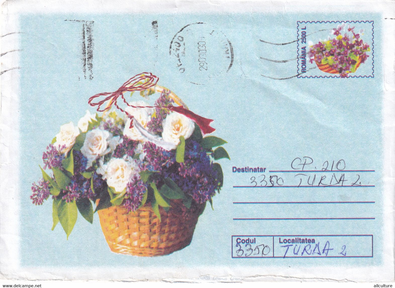 A9617- BASKET WITH ROSES AND LILAC FLOWERS, SENT TO TURDA, ROMANIA COVER STATIONERY - Otros & Sin Clasificación