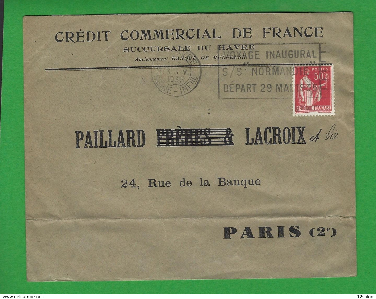 LETTRE FRANCE N° 283 Obl Le HAVRE VOYAGE INAUGURAL NORMANDIE - Poste Maritime