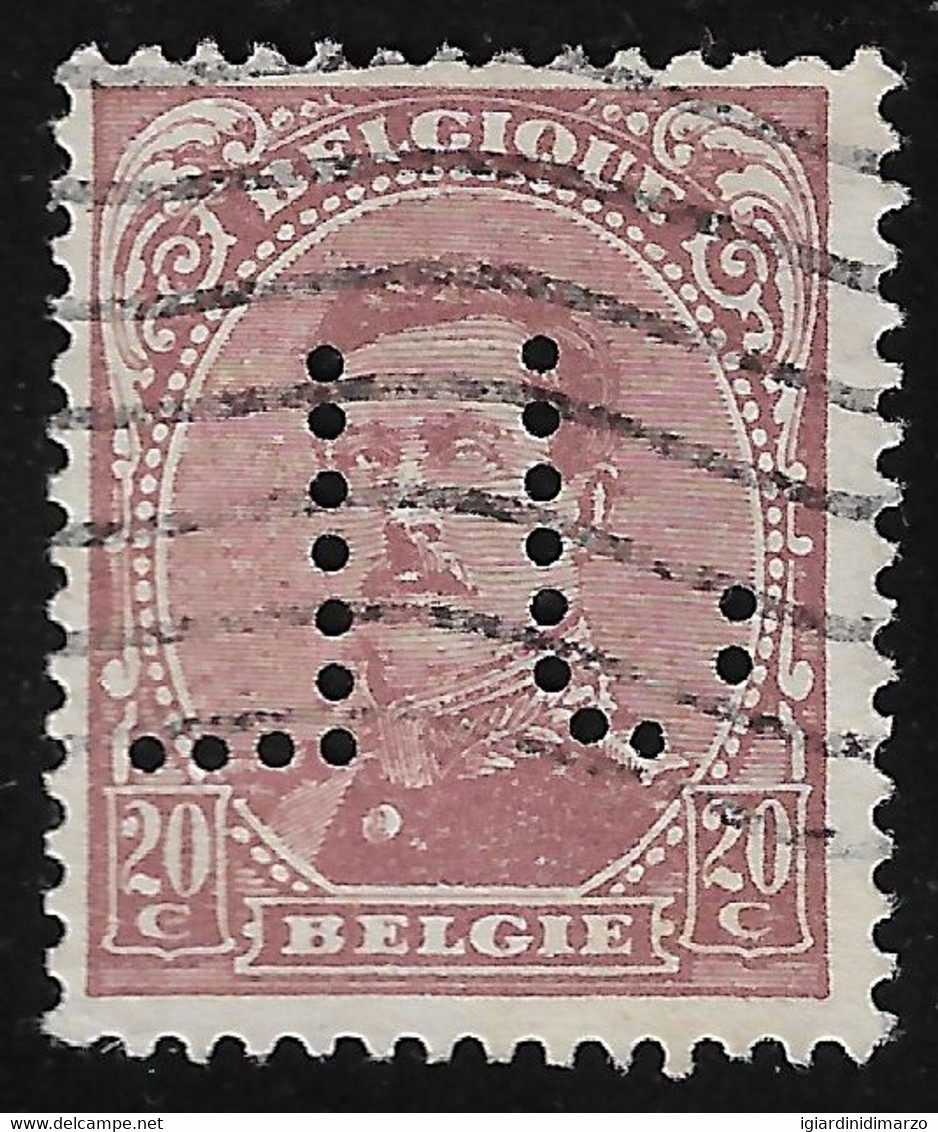 PERFIN BELGIO - 1915-valore Usato Da 20 C. Effigie Di RE ALBERTO I° Con Perforazione - In Buone Condizioni. - 1909-34