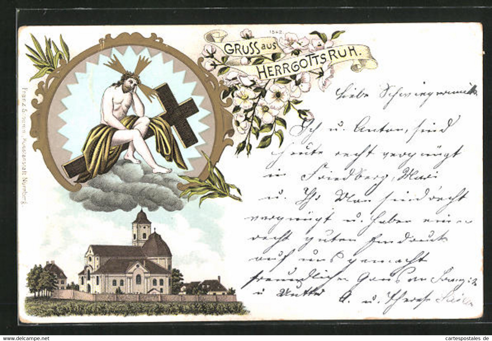 Lithographie Friedberg, Kirche Herrgottsruh, Jesus Mit Kreuz - Friedberg
