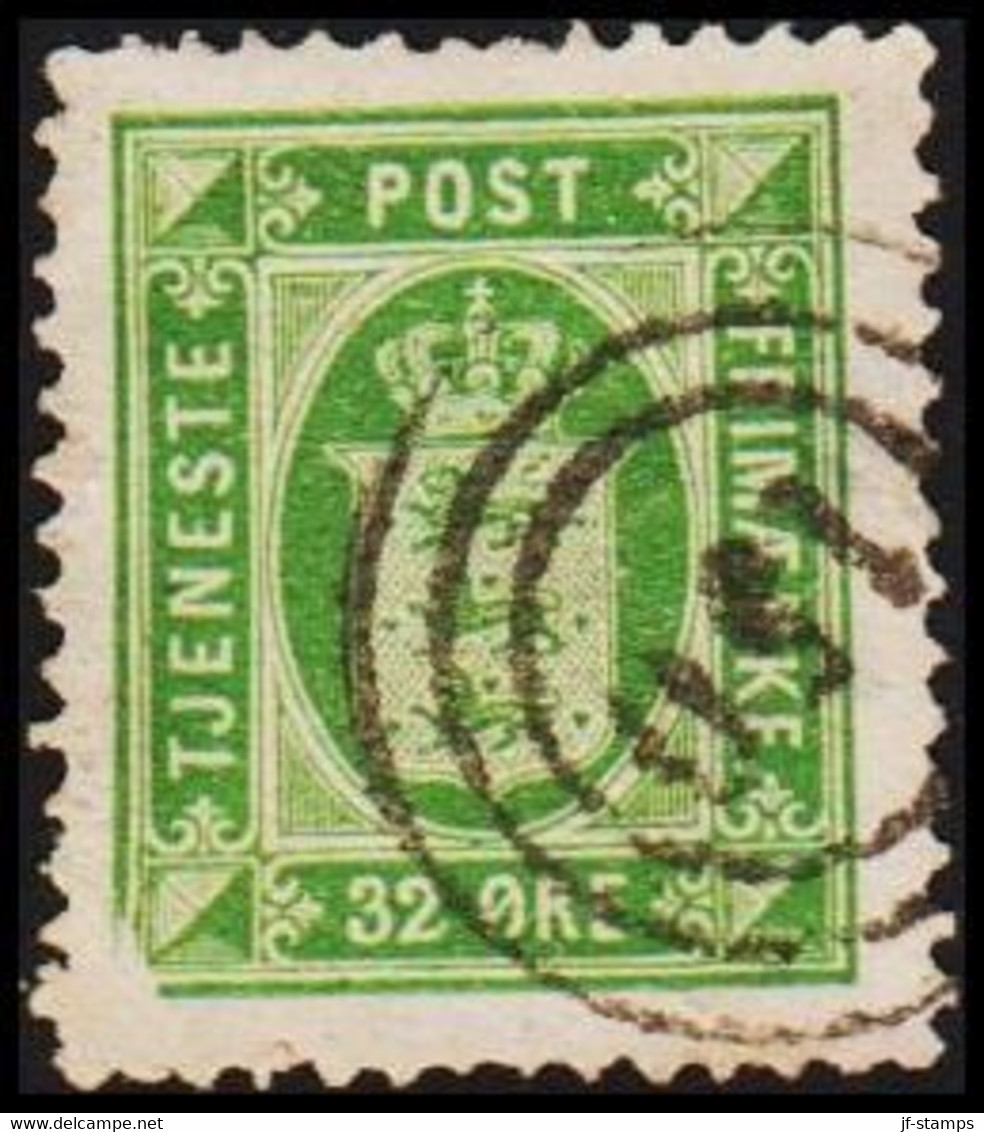 1875. Official. 32 Øre Green. Perf. 14x13½ With Variety Cancelled 150 Kjellerup (Michel D7YA) - JF421705 - Service