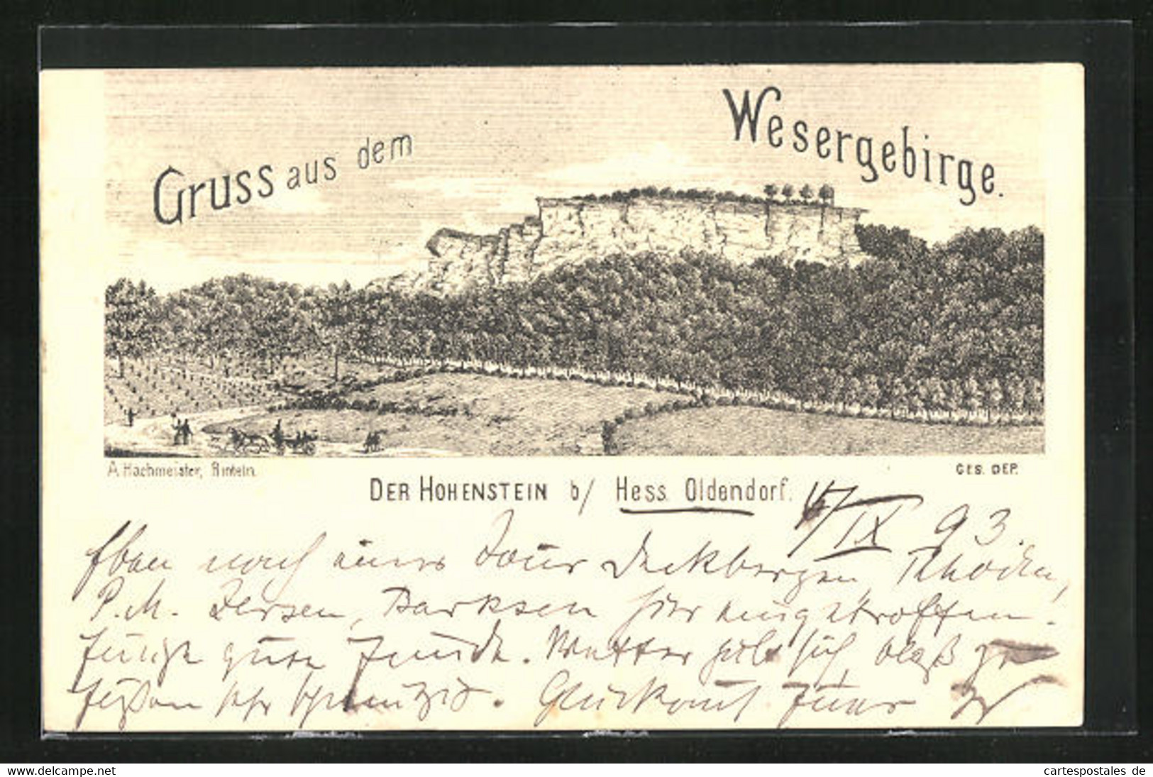 Vorläufer-Lithographie Hessisch Oldendorf, 1893, Der Hohenstein Im Wesergebirge - Hessisch-Oldendorf