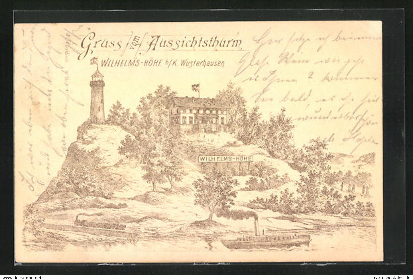 Lithographie Königs Wusterhausen, Gasthaus Wilhelms-Höhe Mit Dampfer - Wusterhausen