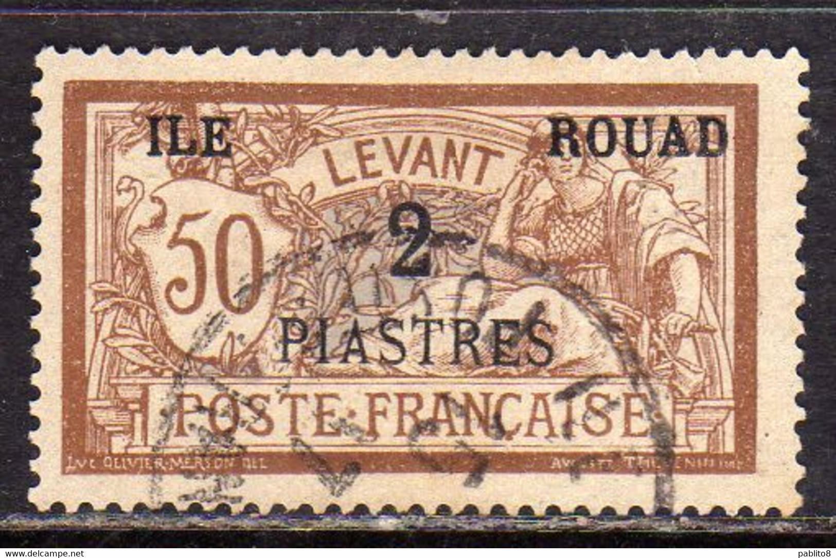 FRENCH LEVANT FRANCAISE LEVANTE FRANCESE ROUAD 1916 VARIETY NO BACKGROUND COLOUR 2pi On 50c USATO USED OBLITERE' - Gebraucht
