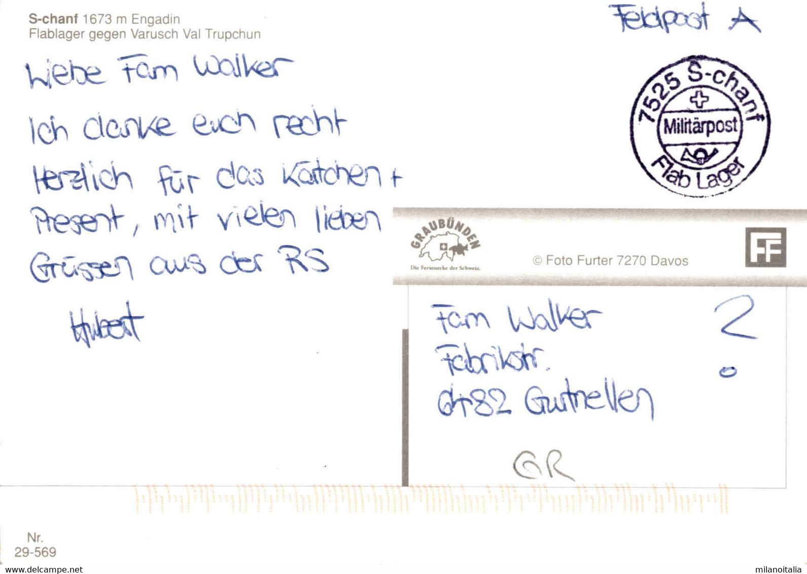 S-chanf - Flablager Gegen Varusch Val Trupchun (29-569) * Feldpost - S-chanf