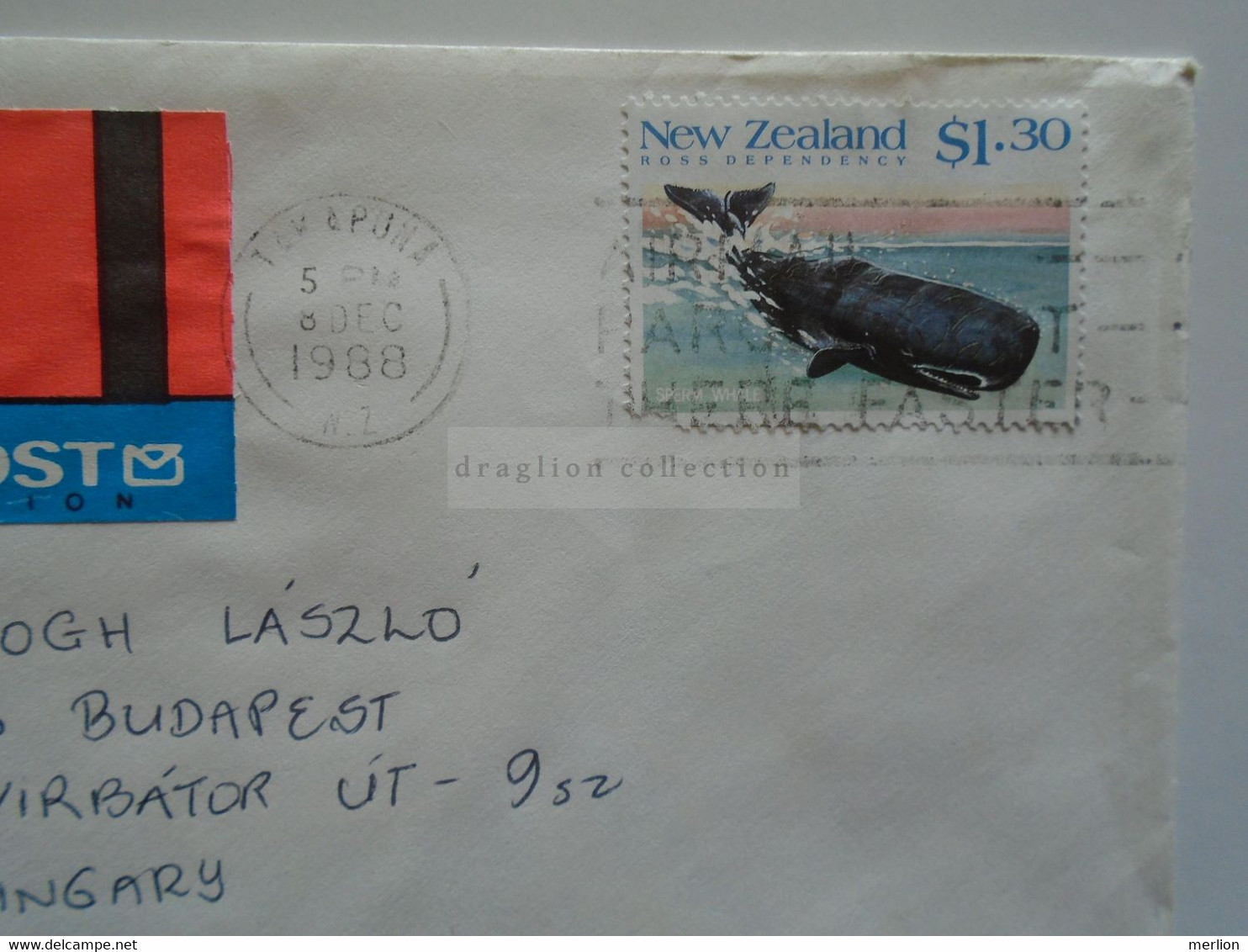 E0244  New Zealand  Airmail  Cover  - Cancel  1988  Stamp  Whale   Sent To Hungary - Cartas & Documentos
