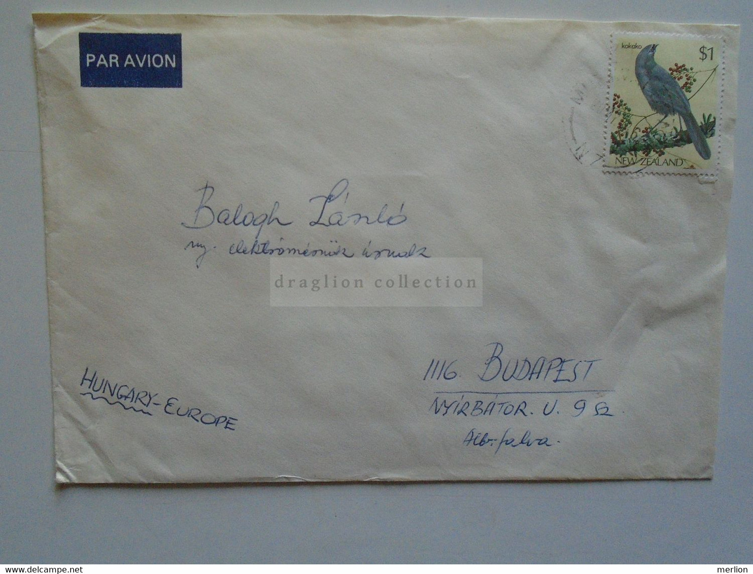 E0245  New Zealand  Airmail  Cover  - Cancel  1988  Muriwai Beach  Stamp Bird Kokao   Sent To Hungary - Cartas & Documentos