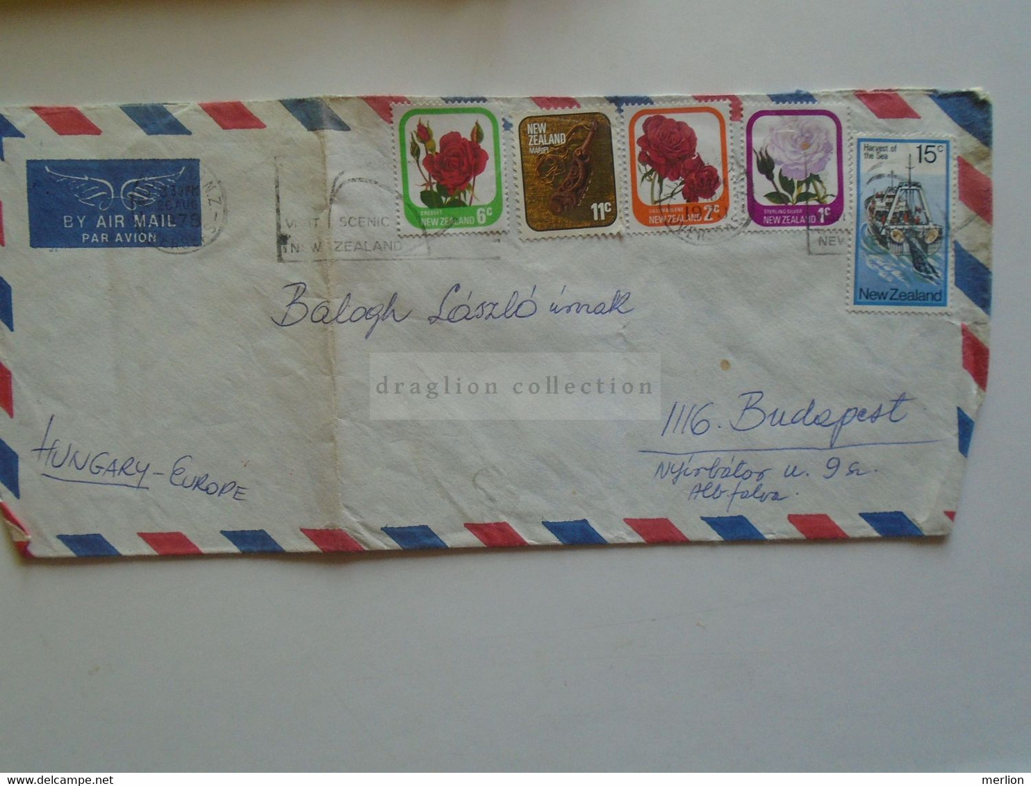 E0246   New Zealand  Airmail  Cover  - Cancel  1978   Auckland -stamp  Roses Maripi -Fishing Boat   Sent To Hungary - Cartas & Documentos