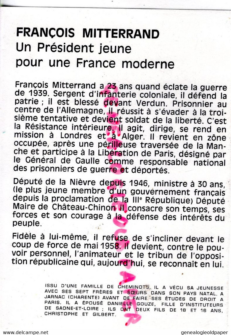 16- JARNAC - FRANCOIS MITTERRAND UN PRESIDENT JEUNE POUR UNE FRANCE MODERNE - Jarnac