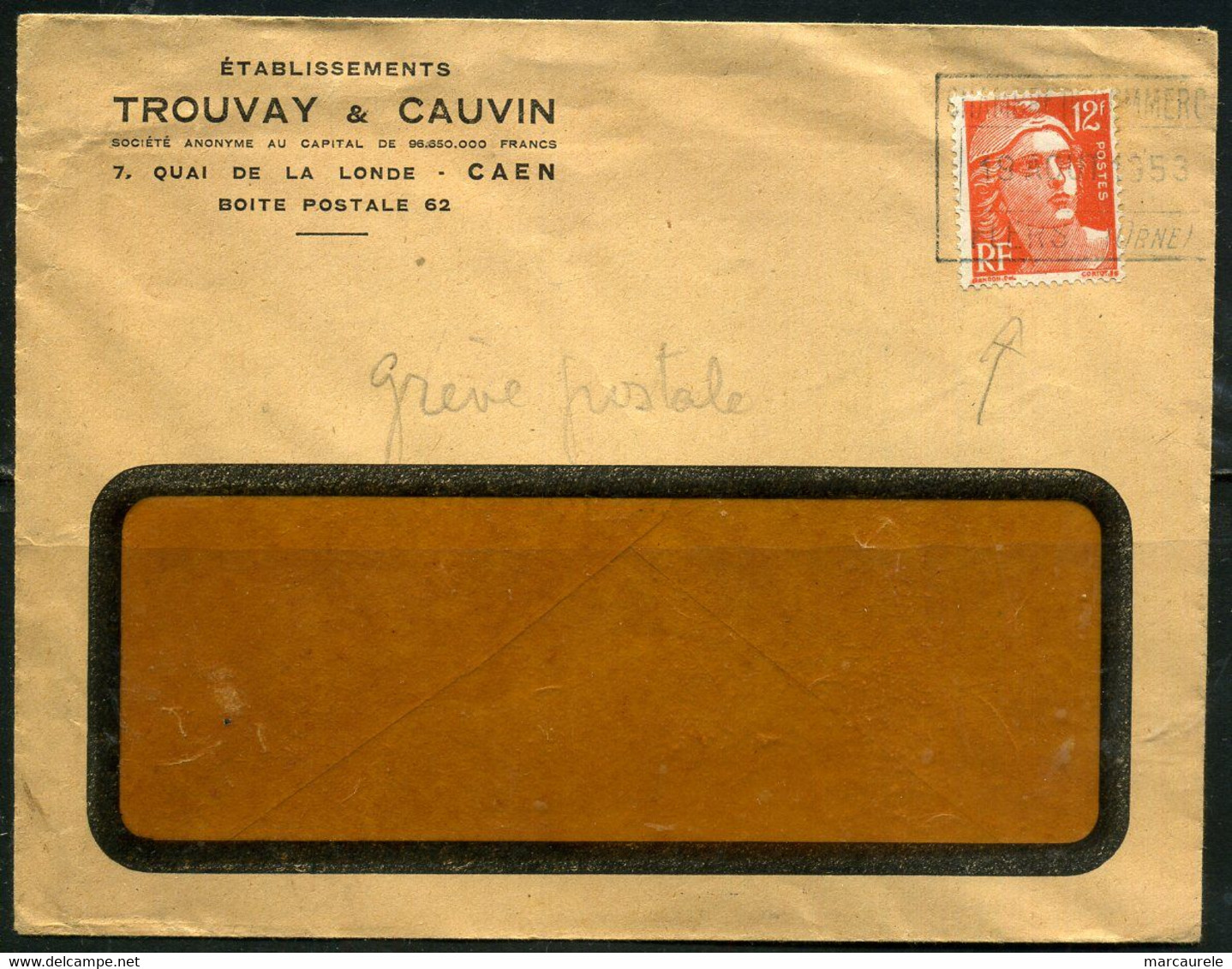 France Lettre Oblitérée Chambre Commerce Flers (61), Grève Postale De 1953, Peu Courant - Dokumente