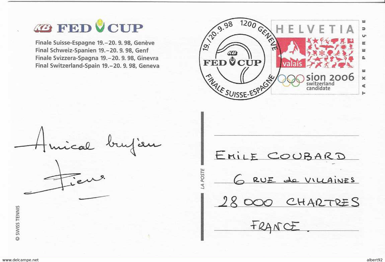 1998 Candidature De Sion Aux Jeux Olympiques D'Hiver 2006 +Finale De La  Fed. Cup De ; Entier-postal - Invierno 2006: Turín