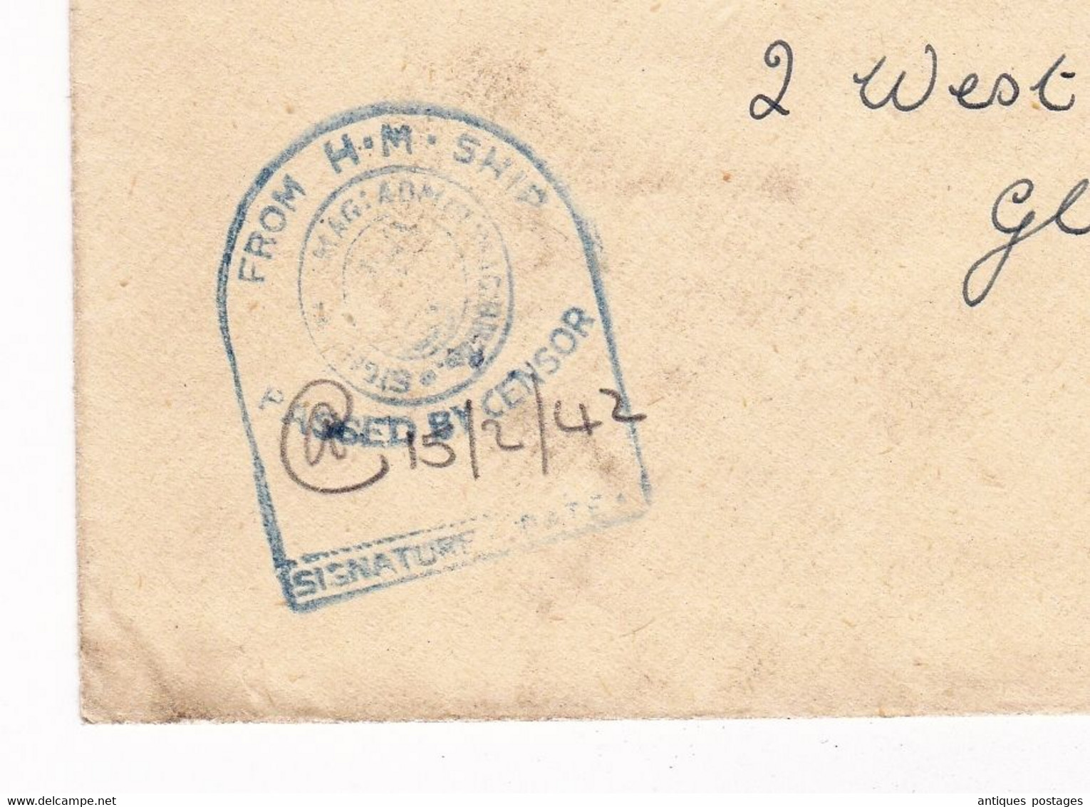 Maritime Mail 1942 England Passed By Censor From H.M. Ship WW2  Censure Militaire Seconde Guerre Mondiale - Lettres & Documents