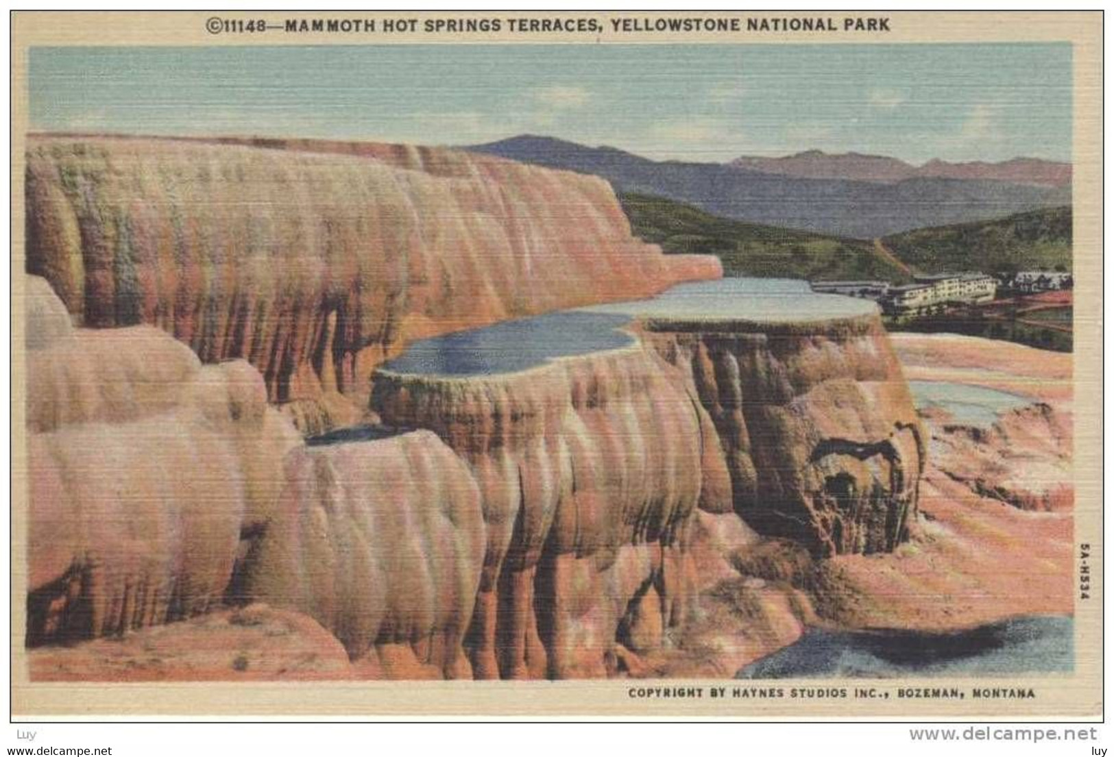 YELLOWSTONE National Park - Mammoth Hot Springs Terraces, Linen Pc, 30 - 40s - Yellowstone