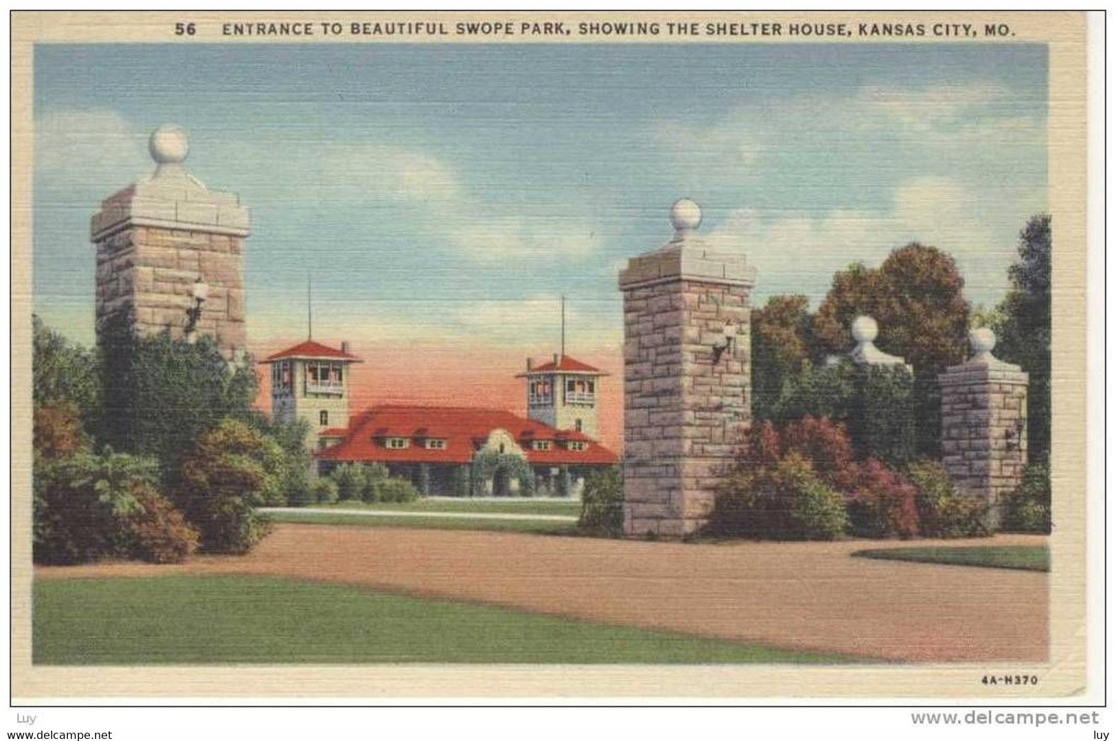 KANSAS CITY, MO - Entrance To Swope Park, Shelter House, Linen Pc 1930 - 40s - Kansas City – Missouri