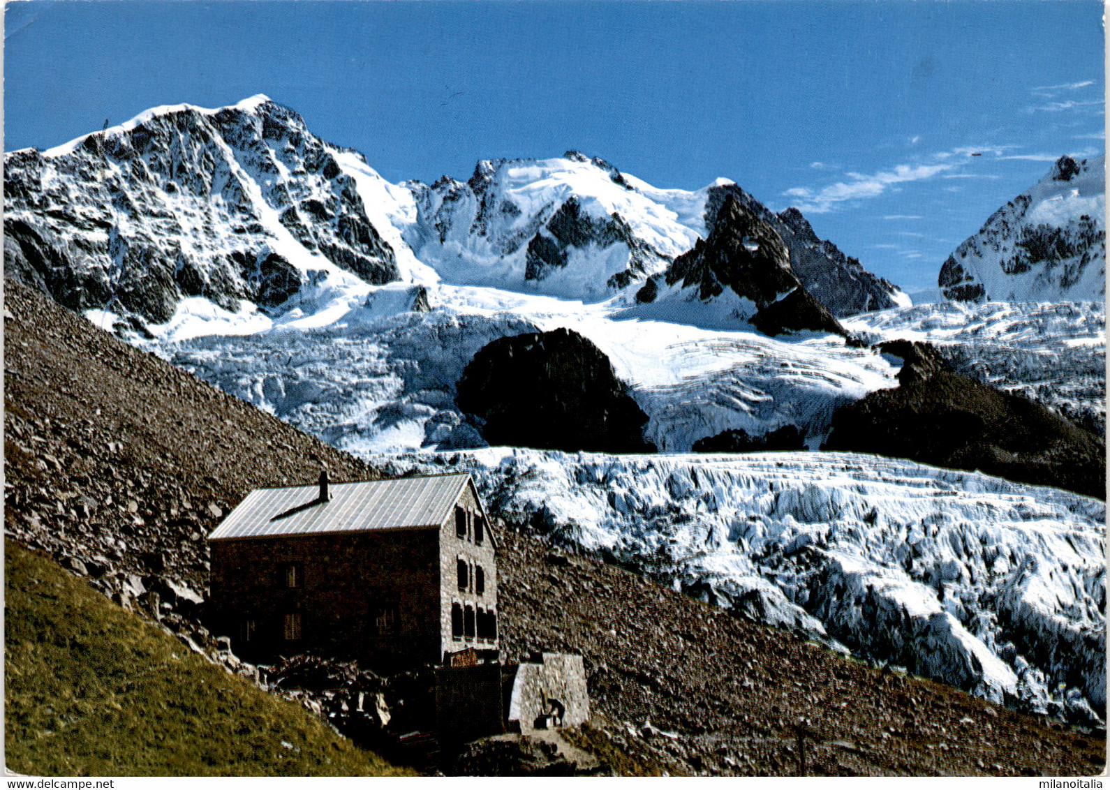 Tschiervahütte Mit Piz Bernina Und Scerscen (B16) * 14. 7. 1983 - Tschierv