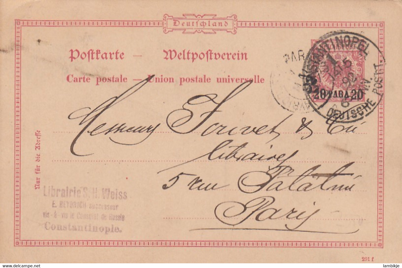 Deutsches Reich Turkei Postkarte P3 1892 - Turchia (uffici)