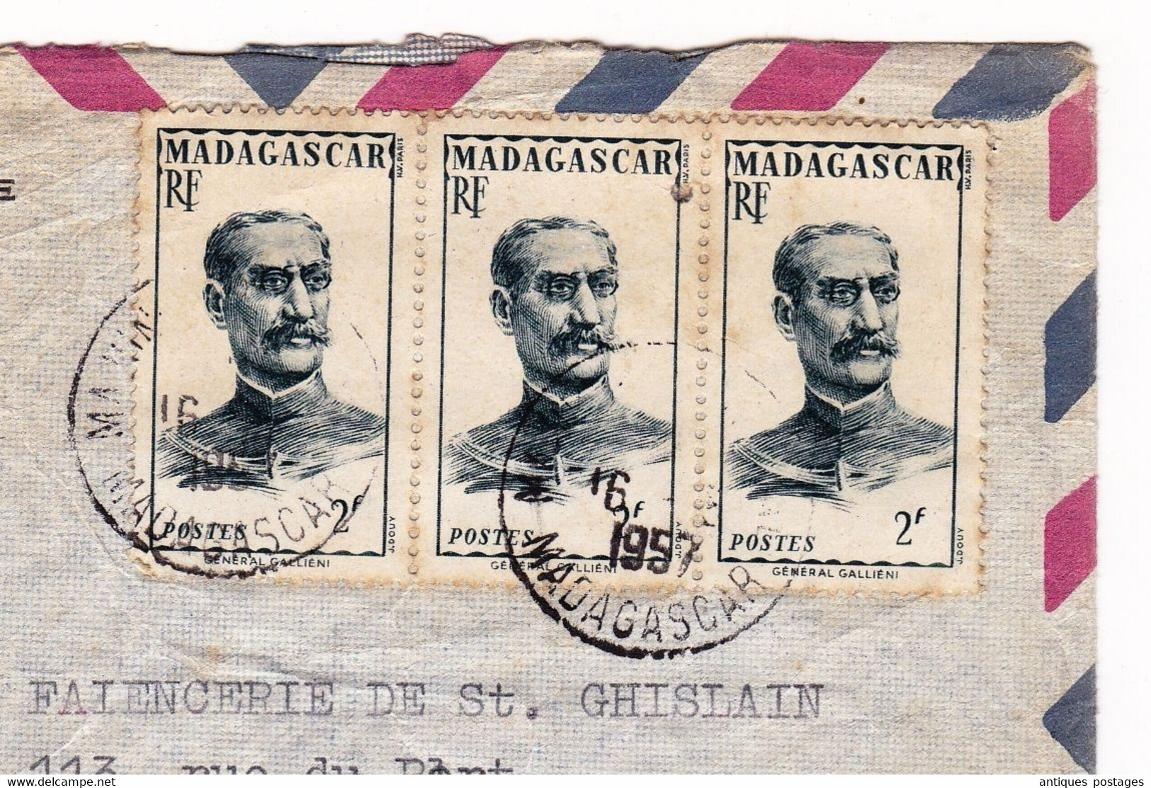 Lettre 1957 Madagascar Habib & Cie Majunga Général Galliéni Faïencerie De Saint Ghislain Belgique - Brieven En Documenten