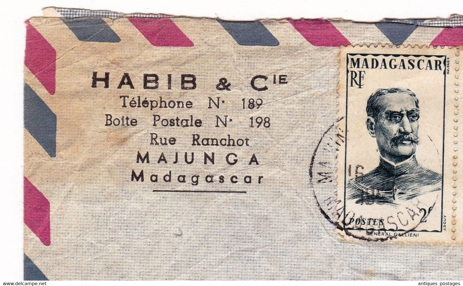 Lettre 1957 Madagascar Habib & Cie Majunga Général Galliéni Faïencerie De Saint Ghislain Belgique - Covers & Documents