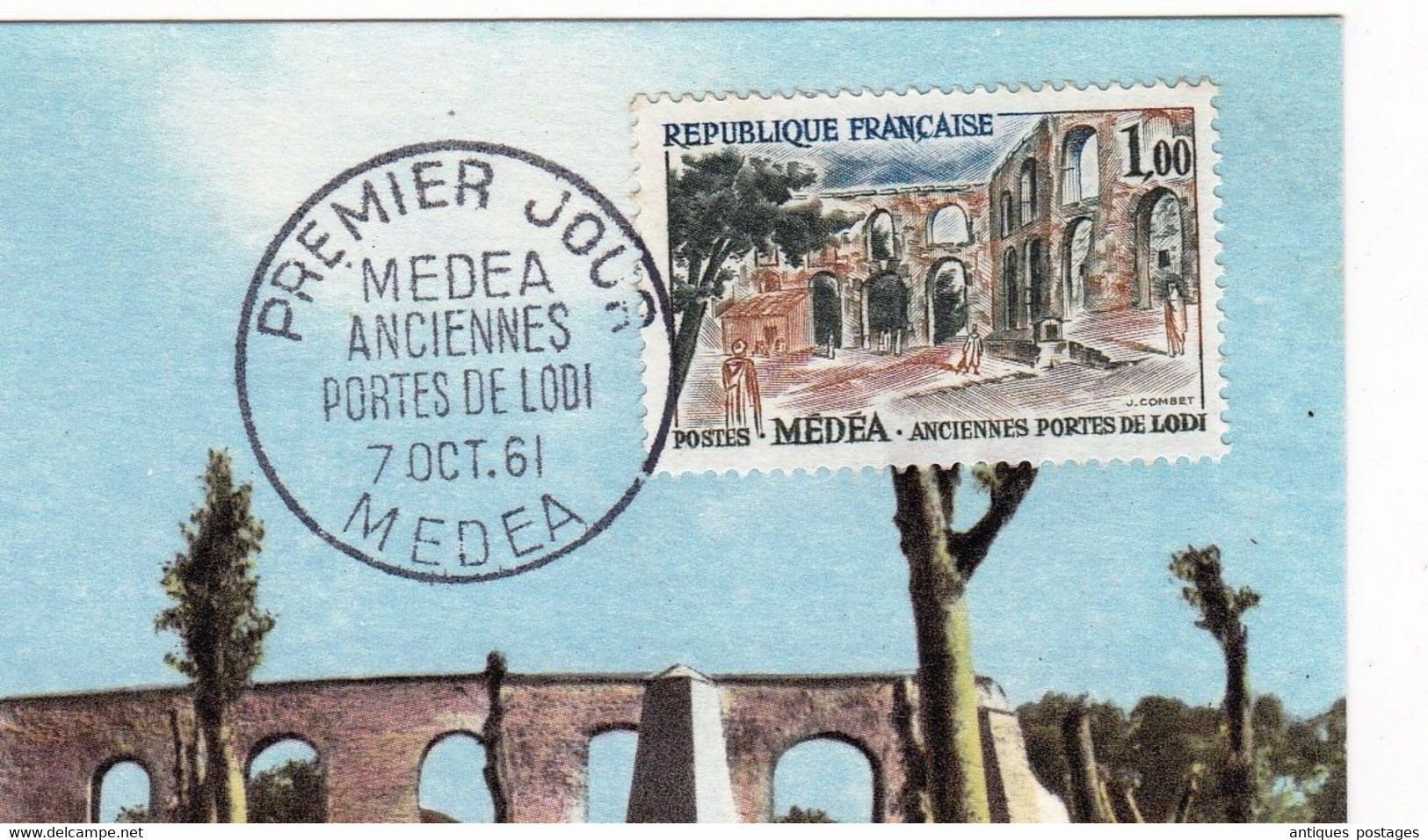 Carte Maximum 1961 Médéa Algérie Anciennes Portes De Lodi - Tarjetas – Máxima