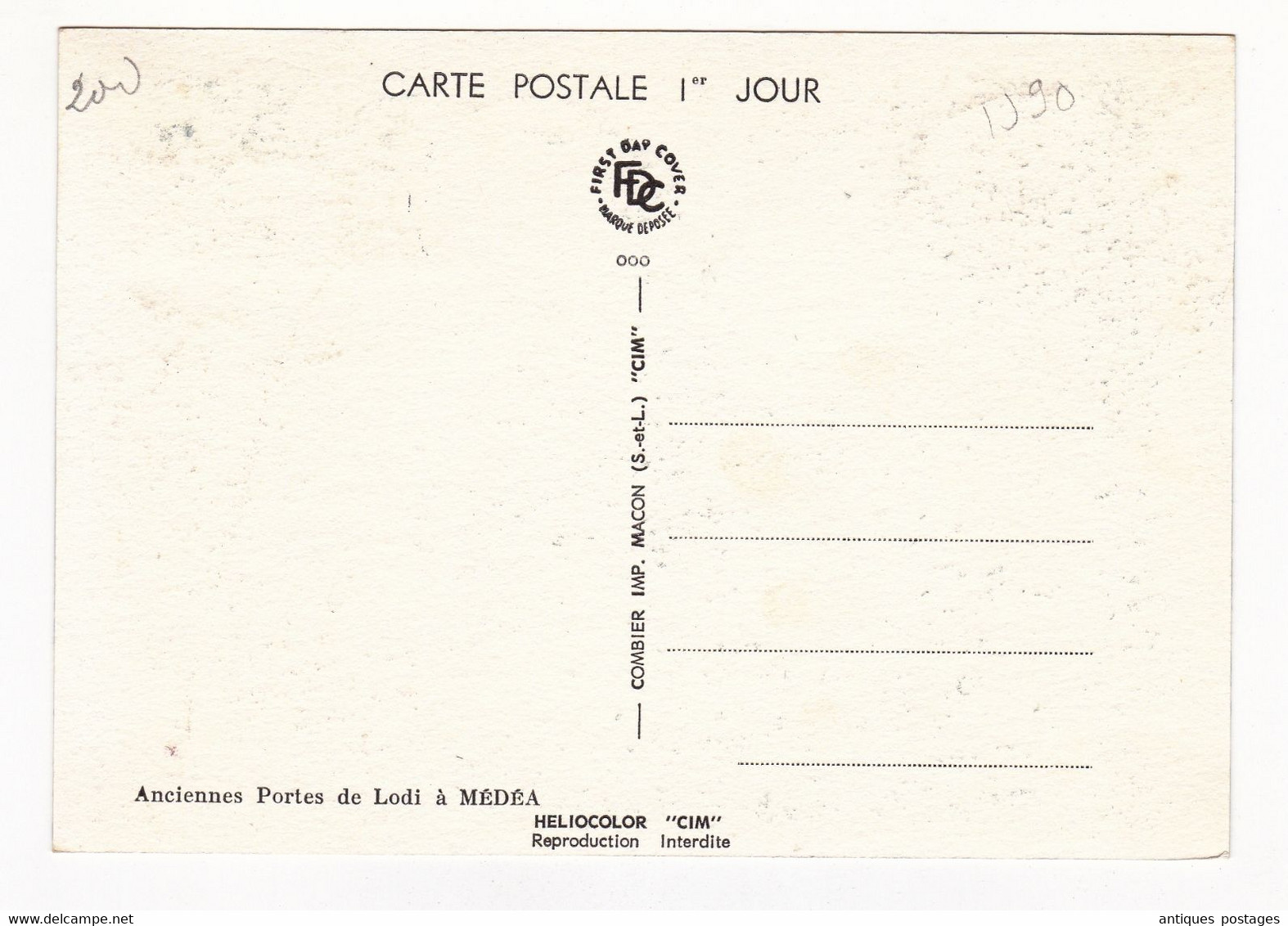Carte Maximum 1961 Médéa Algérie Anciennes Portes De Lodi - Cartoline Maximum
