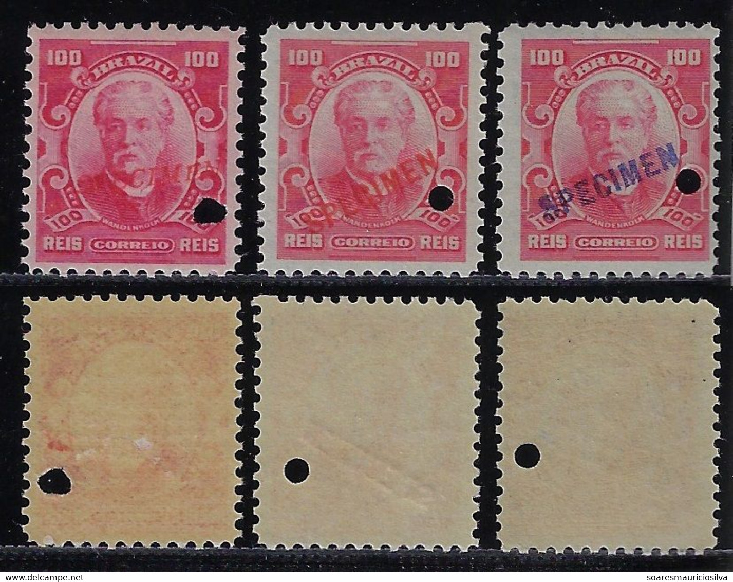 Brazil 1915 Stamp 100 Réis Eduardo Wandenkolk Specimen 3 Different Overprint Mint Admiral Politician Minister Of Navy - Ongebruikt