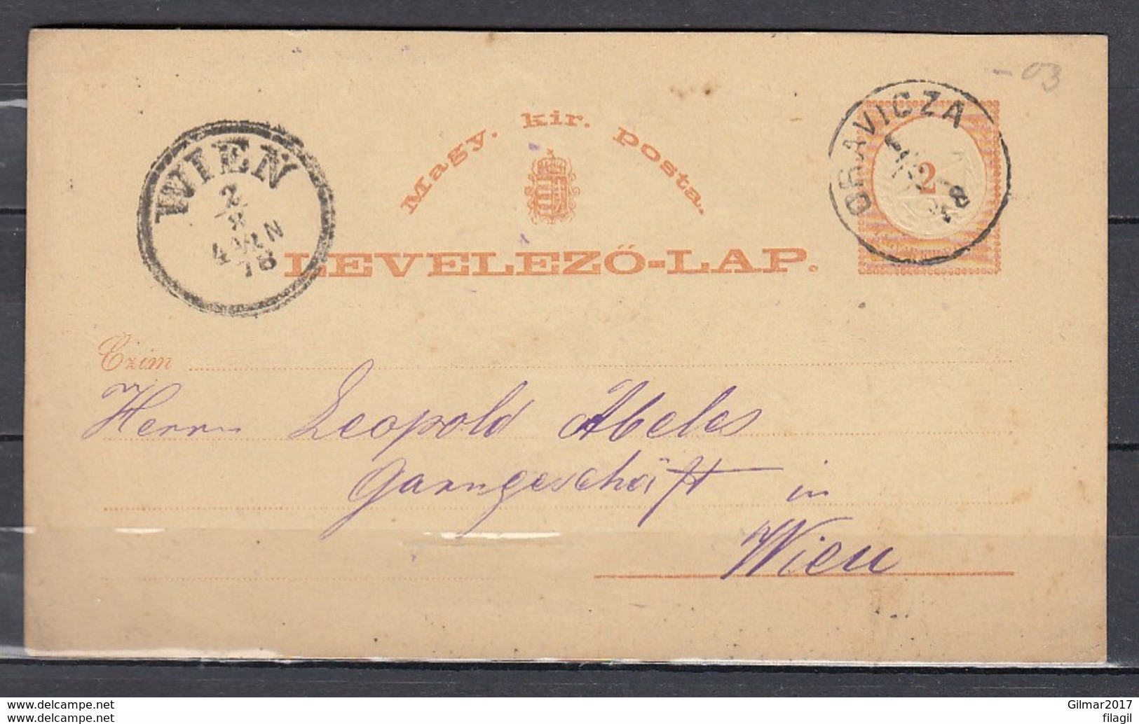 Levelezo-Lap Van Oravicza Naar Wien - Briefe U. Dokumente